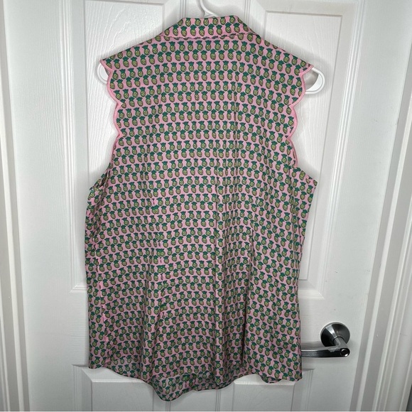 Talbots Scallop Shirt Dancing Pineapple Novelty Print Non Iron Luau Tiki 16 - Picture 3 of 11